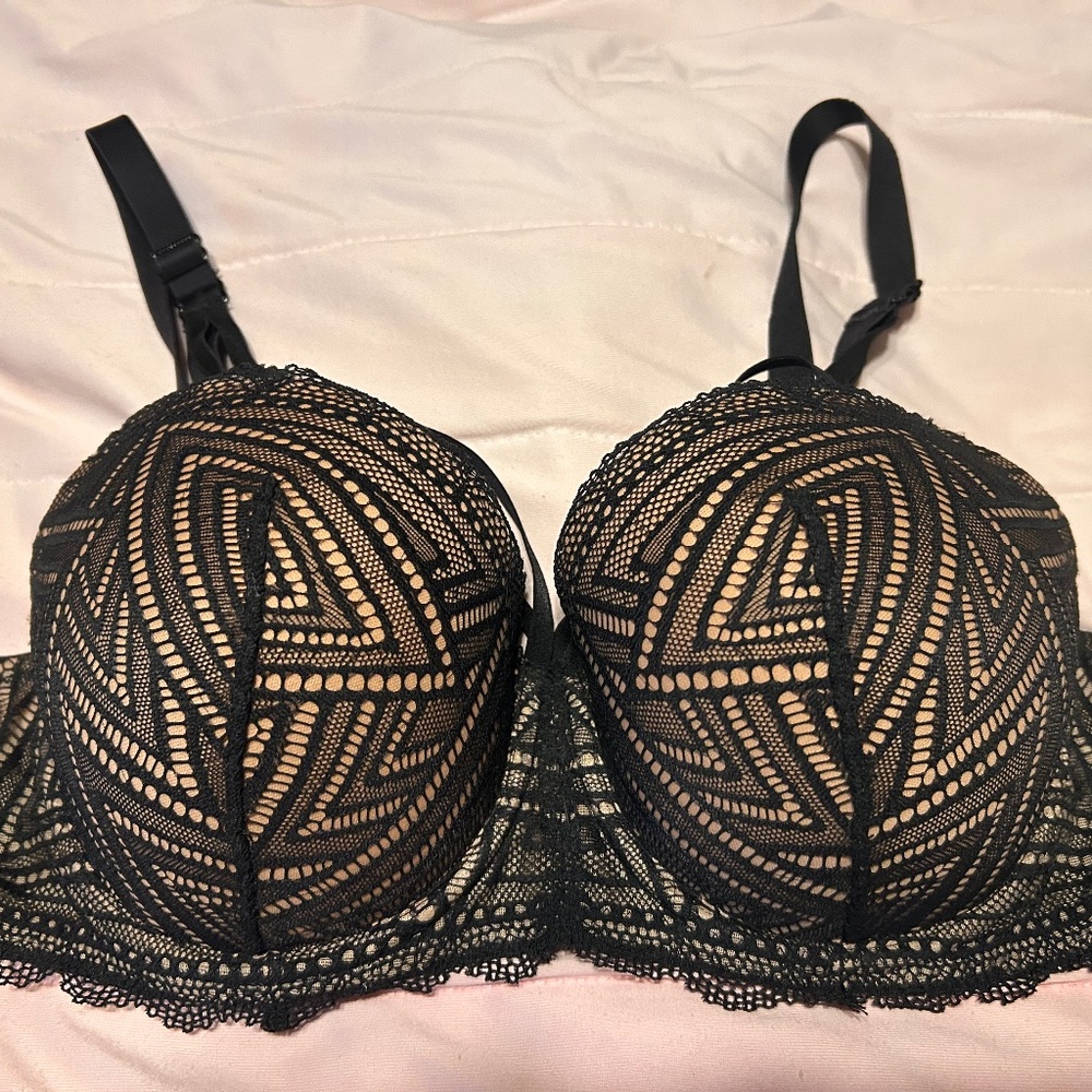 Adore Me Black Lace over Nude 40B Bra
